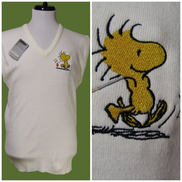 VTG NWT Mens Woodstock Peanuts M GOLF McBriar Sweater VEST Retro Grandpa - Picture 1 of 11